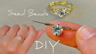 Easy Beaded Ring Tutorial Bugle Beads Jewelry Making  Rhinestone Ring Making [upl. by Coppinger132]