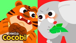 Tiger VS Elephant  Animal Song for Kids  Herbivores Carnivores Omnivores  Hello Cocobi [upl. by Adnof110]