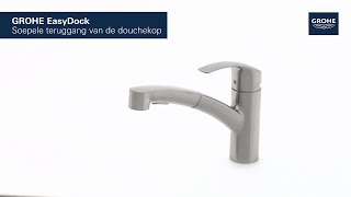 GROHE Eurosmart keukenmengkraan lage uitloop in SuperSteel  met uittrekbare handdouche [upl. by Frances]