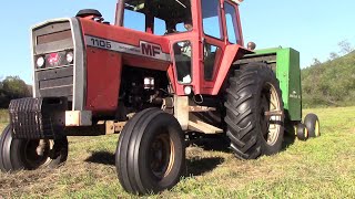 Baling Hay  1977 Massey Ferguson 1105 amp John Deere 335 Round Baler  4x4 String Tied Bales [upl. by Fafa]