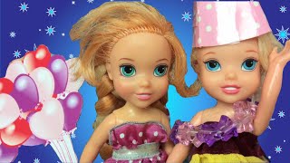 Anna and Elsa Toddlers Birthday  Sleepover Party  Ep18  Toys In Action [upl. by Adnovaj472]