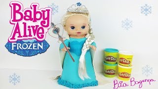 Baby Alive Bia Bagunça é Frozen Elsa Fazendo Vestido de Massinha de modelar Play doh [upl. by Arraes481]