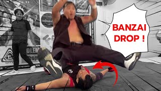 Banzai Drop and Swinging Side Slam – อกเกือบหัก Top Dojo มวยปล้ำไทย [upl. by Enialedam]