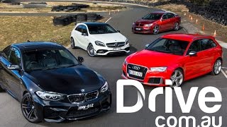 BMW M2 v Audi RS3 v AMG A45 v HSV Clubsport Comparison  Drivecomau [upl. by Liartnod]