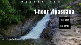 Vipassana Meditation River Stream Sound  1 Hour Guidance  Full Body  English Sub [upl. by Annawaj]