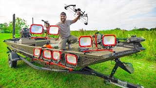 Homemade BOWFISHING Boat Setup Ultimate CHEAT CODE 50000 lumens inexpensive [upl. by Inittirb]