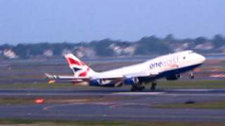 British Airways quotOneWorldquot Boeing 747400 Departing Boston On October 4 2009 [upl. by June]