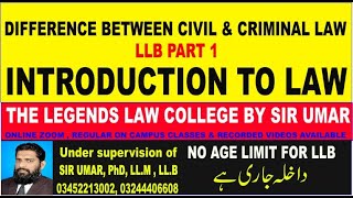 CIVIL LAW amp CRIMINAL LAW  INTRODUCTION TO LAW LLB PART 1 [upl. by Wiatt]