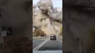 Dashcam captures major explosion after Russian missile strike in Dnipro [upl. by Arrat]