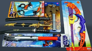 Toy Swords and Guns Unboxing  Samurai Sword Star Wars Lightsaber and Bow Set [upl. by Egres]