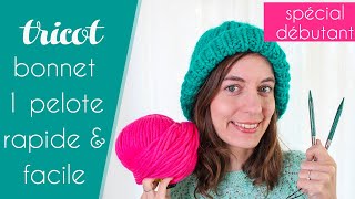 Tuto bonnet rapide au tricot avec 1 seule pelote  Bonnet Wow par Alice Gerfault [upl. by Eidnalem]