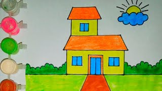 House Scenery Drawing 🏠 Ghar ka Chitra🏠 Easy to drawing and Painting [upl. by Rickert]