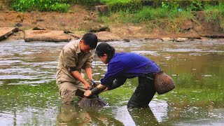 Full Video draining the lake harvesting fish and vegetables caring for animals and cooking [upl. by Dorcus]