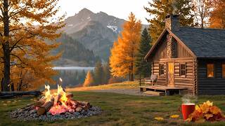 Autumn Cozy Cabin Ambience with Relaxing Campfire Falling Leaves in Forest and Nature Sounds [upl. by Fu]