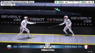 2018 242 T16 03 M E Individual Wuxi World Championships YELLOW FAVA FRA vs LIMARDO GASCON VEN [upl. by Llednyl153]