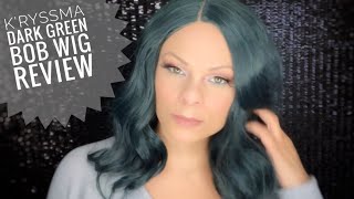 💫Kryssma DARK GREEN Short bob Wig Review💫  REQUESTED Review  Very large cap  Thick density [upl. by Eiznekam]