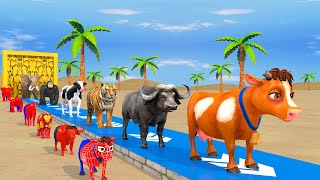 Paint amp Animals MammothGorillaLionDuckCowTiger Fountain Crossing Transformation Animals Cartoon [upl. by Isma]