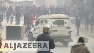 Kashmir Indian riot police clash with protesters [upl. by Ebsen974]