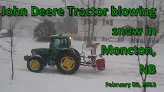 John Deere Tractor blowing snow in Moncton NB 020913 [upl. by Enaz85]