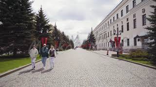 Kazan Russia Kremlin Gate Spasskaya Tower Clock tower Walk through the Kremlin Cloudy wea [upl. by Conlee229]