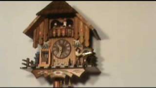 Musical Chalet Cuckoo Clock w Animated Woodsawyer and Mill [upl. by Shiverick]