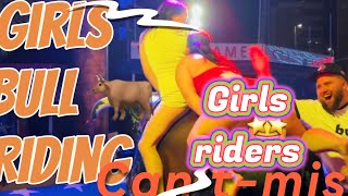 Girls bull riding in short dress 👗  Benidorm bull  Benidorm bull riding  mechanical bull [upl. by Suiluj258]