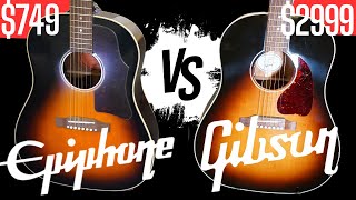 Gibson VS EPIPHONE J45 Acoustic Buy THIS One [upl. by Patterman]