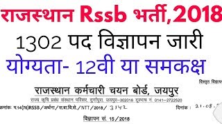 Rajasthan RSSB 1310 पद विज्ञापन जारी 2018  Rajasthan NTT teacher recruitment 2018 [upl. by Kirsch]