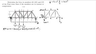 Determine the force in members KJ KD and CD of the Pratt truss [upl. by Runkle]