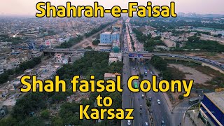 Shah Faisal Colony to Karsaz  Shahrah e Faisal Drone View [upl. by Ardeha]