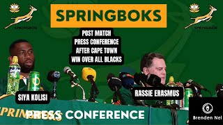 SPRINGBOKS Cape Town test vs All Blacks Post match presser with Rassie Erasmus Siya Kolisi [upl. by Shuping]