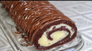 ❅ Recette de gâteau roulé chocolatcrème pâtissière ❅ Prêt à être dégustée en 30 minutes [upl. by Ayel]