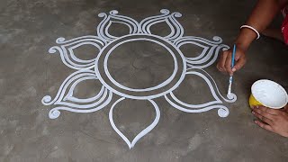 easy rangoli designs  simple muggulu designs  Beautiful festival color kolam  how to draw alpona [upl. by Aicargatla]