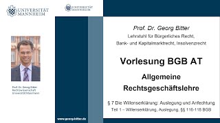 BGB AT – Video Nr 9 Die Willenserklärung – Grundlagen [upl. by Braynard]