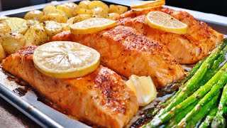 ONE PAN SALMON AND VEGETABLE BAKE  Ready in 30 Min  Baked Salmon amp Veggies [upl. by Aiduan]