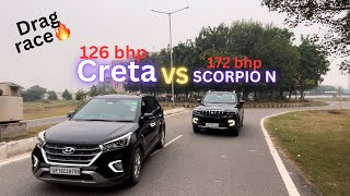 Scorpio N vs creta 16🚀 drag race🔥￼  Scorpio N won🤔 ￼ [upl. by Leahcam]