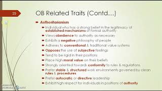 Topic 77  OB Related Personality Traits [upl. by Ayocat]