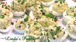 Jalapeno Cream Cheese Deviled Eggs With Lindas Pantry [upl. by Jentoft392]