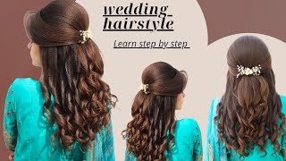 how to make a fast and simple beautiful wedding hairstyle  wedding hairstyle for medium short hair [upl. by Niamreg]