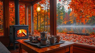 Cozy Cabin By The Autumn Lake 🍂 Soft Piano Warm Fireplace And Natures Sound For Deep Rest [upl. by Iloj997]