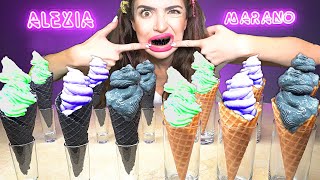 ASMR EATING BLACK ICE CREAM CHARCOAL CONE MATCHA PURPLE YAM VANILLA BEAN CRUNCHY MUKBANG 먹방 [upl. by Darnok]