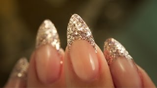 French Almond Glitter  Traditional French Acrylic Nail Technique  Step By Step Tutorial [upl. by Struve]