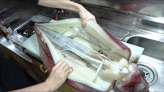 Amazing Giant Squid Cutting and Processing Skill  Amazing Fastest Squid Catching on the Sea [upl. by Cahra]