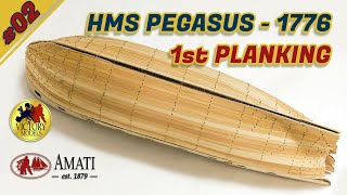 HMS PEGASUS  Amati  Scale 164  Step By Step Model Ship Build  02  First layer of planking [upl. by Rufford]