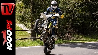 Husqvarna 701 Supermoto Test 2016  Motorrad Quartett  Action Onboard Details [upl. by Ashlie]