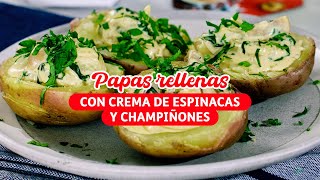 Papas rellenas con crema de espinaca y champiñones 🥔🥬💕  Recetas Alquería [upl. by Furtek]