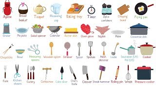 List of Essential Kitchen Utensils  Learn Names of Kitchen Tools in English [upl. by Edison]