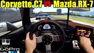 🔴►Track Day  Corvette C7 Stingray VS Mazda RX7 tuned  Pov Onboard GoPro  Assetto Corsa  G27 [upl. by Adnilg]