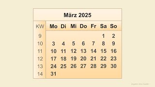 Kalender März 2025 [upl. by Budding]