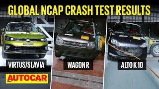 Global NCAP crash test results  VW Virtus Skoda Slavia Maruti Wagon R amp Alto K10  Autocar India [upl. by Rose]